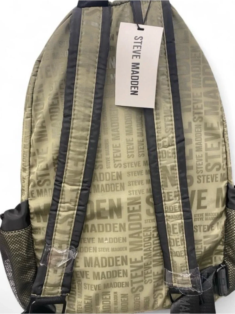 Steve Madden Olive Logo Print Backpack with Black Trim